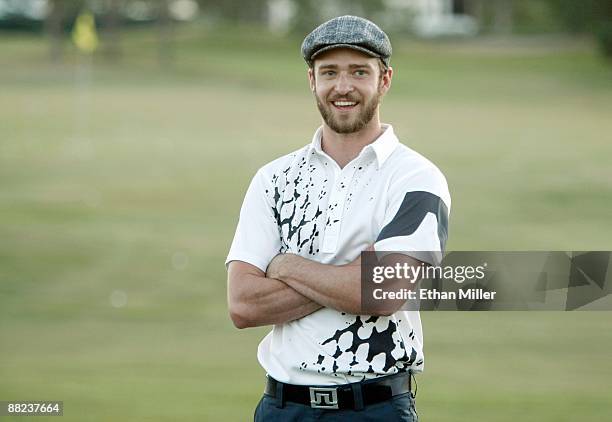 Singer Justin Timberlake smiles during a golf clinic for kids during the Justin Timberlake Shriners Hospitals for Children Open golf tournament at...