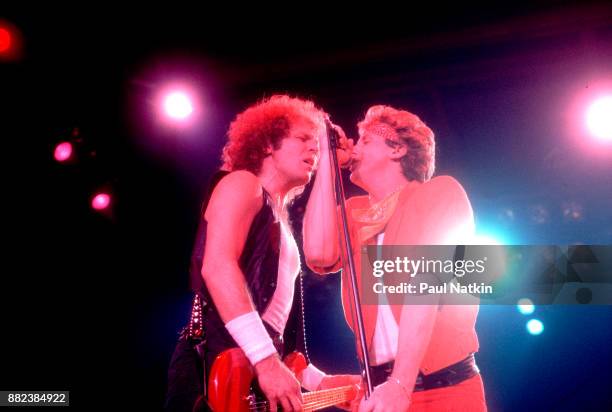 Paul Dean and Mike Reno of the band Loverboy performing at the UIC Pavilion in Chicago, Illinois, May 31, 1982.