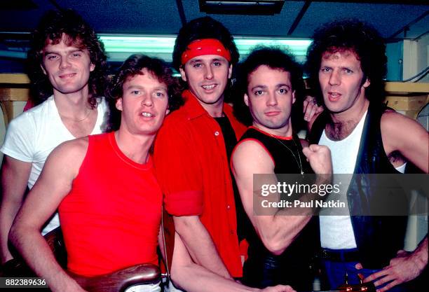 Portrait of the band Loverboy at the International Ampitheater in Chicago, Illinois, November 27, 1981. Left to right, Doug Johnson, Scott Smith,...