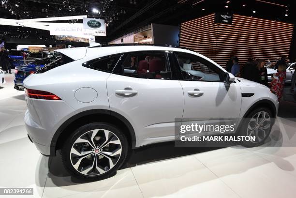 The exterior of the new Jaguar entry-level E-PACE crossover on display at the 2017 LA Auto Show in Los Angeles, California on November 29, 2017. /...