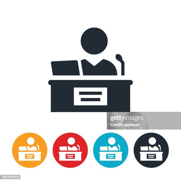 judge on stand icon - senator icon stock illustrations