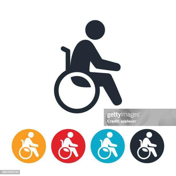 ilustraciones, imágenes clip art, dibujos animados e iconos de stock de persona en silla de ruedas icono - diversidad funcional