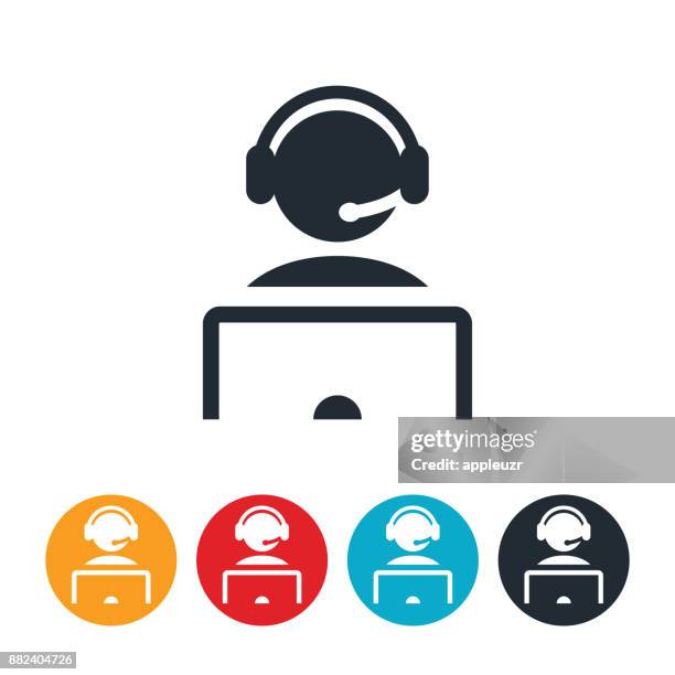 csr behind computer icon - headset computer stock illustrations