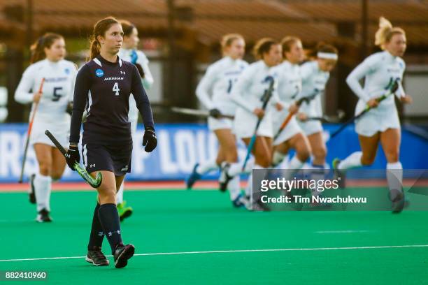 Kaylor Rosenberry of Messiah College walks back after a Middlebury College goal during the Division III Women's Field Hockey Championship held at...