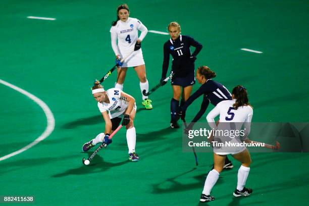 Lauren Schweppe of Middlebury College attempts a pass during the Division III Women's Field Hockey Championship held at Trager Stadium on November...