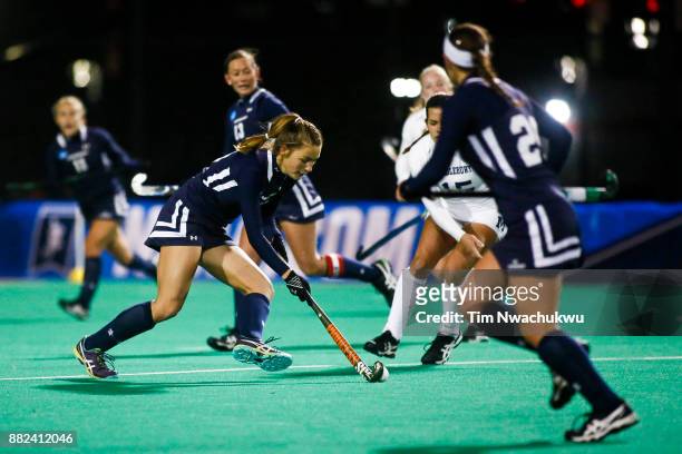 Sloane Adams of Messiah College dribbles the ball during the Division III Women's Field Hockey Championship held at Trager Stadium on November 19,...