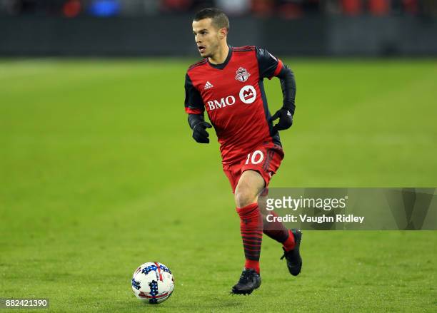Sebastian Giovinco of Toronto FC dribbles the ball during the second half of the MLS Eastern Conference Finals, Leg 2 game against Columbus Crew SC...