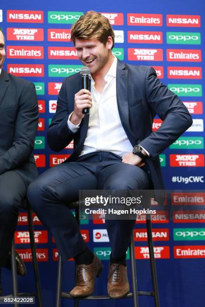 Corey Anderson of New Zealand speaks during the ICC Under19 Cricket World Cup New Zealand 2018 official event launch at Basin Reserve on November 30,...