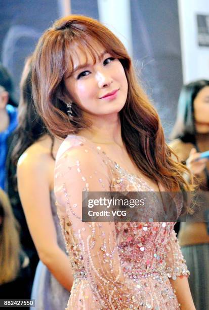 South Korean singer Lee Chae-Yeon poses on the red carpet of 2017 Asia Music Festival on November 29, 2017 in Shanghai, China.