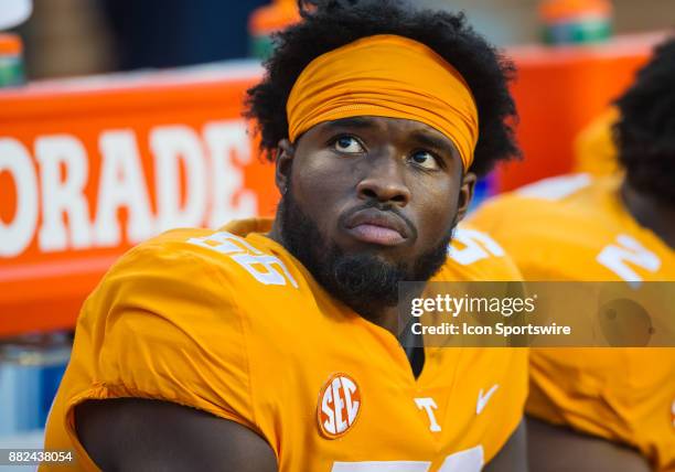 Tennessee Volunteers defensive lineman Matthew Butler looks at the jumbotron during a game between the Vanderbilt Commodores and Tennessee Volunteers...