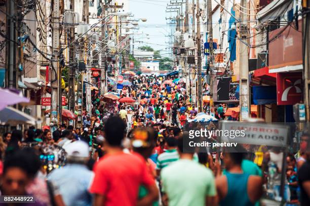 crowded shopping street - sao luis, brazil - brazilian culture stock pictures, royalty-free photos & images