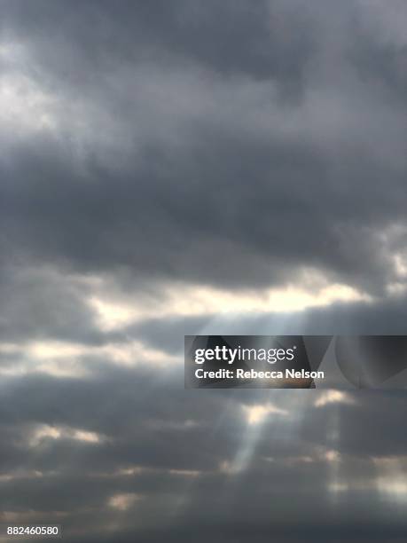 sunlight streaming through gray clouds - grey clouds stock pictures, royalty-free photos & images