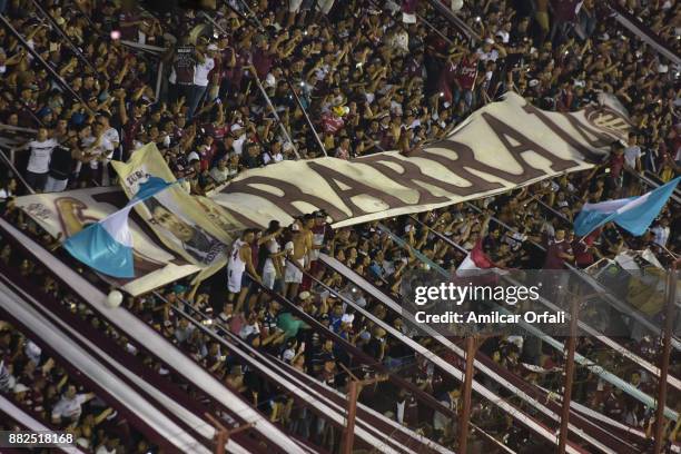 Fans of Lanus show a flag during the second leg match between Lanus and Gremio as part of Copa Bridgestone Libertadores 2017 Final at Ciudad de Lanus...
