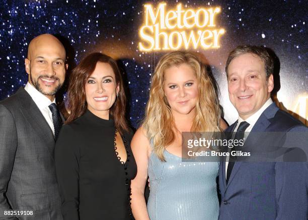 Keegan-Michael Key, Amy Schumer, Laura Benanti and Jeremy Shamos pose at the opening night party for Steve Martin's new play "Meteor Shower" on...