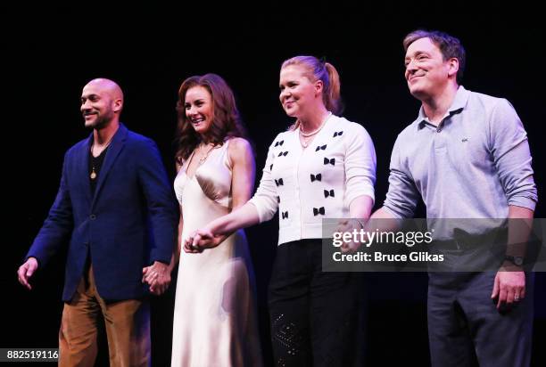 Keegan-Michael Key, Laura Benanti, Amy Schumer and Jeremy Shamos take the opening night curtain call for Steve Martin's new play "Meteor Shower" on...