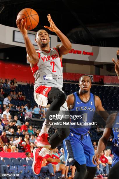 Demetrius Jackson of the Rio Grande Valley Vipers drives to the net past Jameel Warney of the Texas Legends during an NBA G-League game on November...