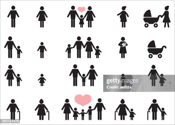 set of twenty icons of people. - mother and daughter stock illustrations