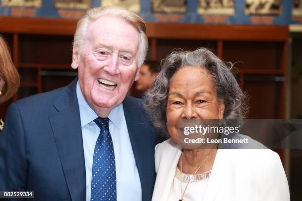 Sports broadcaster Vin Scully and Rachel Robinson, wife of Jackie Robinson, attend as the Rose Bowl Legacy Foundation hosts the dedication of the...