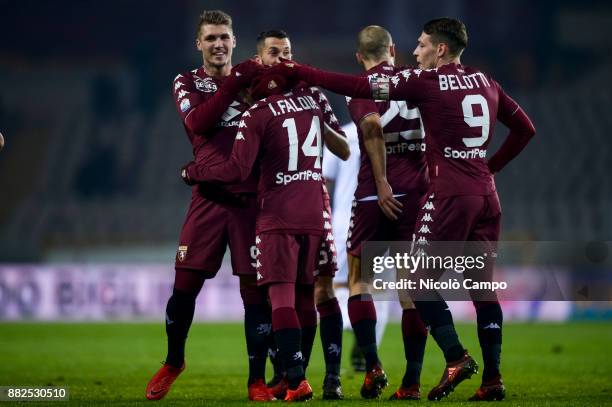 Iago Falque of Torino FC celebrates with his teamates after scoring a goal during the TIM Cup football match between Torino FC and Carpi FC. Torino...