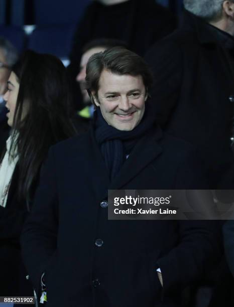 French politician Francois Baroin attends the Ligue 1 match between Paris Saint-Germain and Troyes Estac at Parc des Princes on November 29, 2017 in...