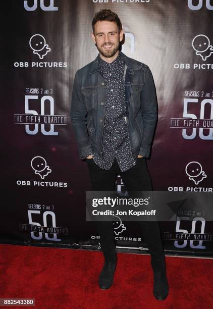 Nick Viall attends the premiere Of OBB Pictures And go90's "The 5th Quarter" at United Talent Agency on November 29, 2017 in Beverly Hills,...