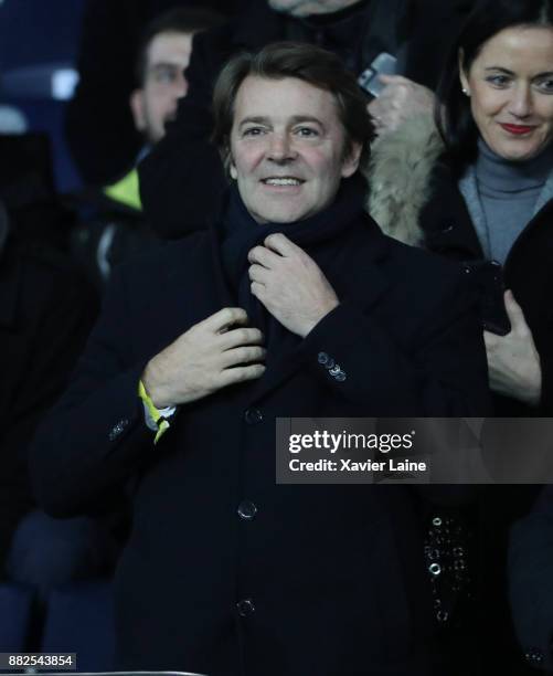 French politician Francois Baroin attends the Ligue 1 match between Paris Saint-Germain and Troyes Estac at Parc des Princes on November 29, 2017 in...