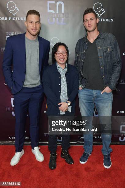 Blake Griffin, Jimmy O. Yang and Danilo Gallinari attend the premiere of OBB Pictures and go90's 'The 5th Quarter' at United Talent Agency on...