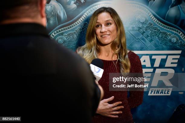 Barb Honchak interacts with the media during the TUF Finale Media Availability at Monte Carlo Conference Center on November 29, 2017 in Las Vegas,...