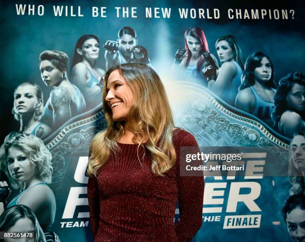 Barb Honchak interacts with the media during the TUF Finale Media Availability at Monte Carlo Conference Center on November 29, 2017 in Las Vegas,...