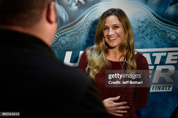 Barb Honchak interacts with the media during the TUF Finale Media Availability at Monte Carlo Conference Center on November 29, 2017 in Las Vegas,...