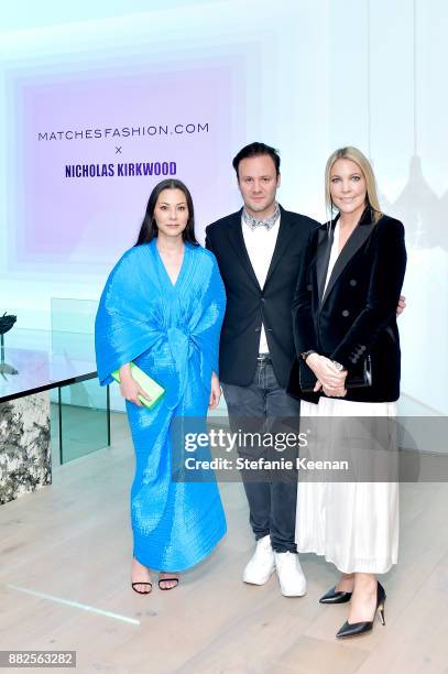 China Chow, Nicholas Kirkwood and Kate Blythe attend Nicholas Kirkwood and China Chow Host A Dinner For Matches Fashion on November 29, 2017 in Los...