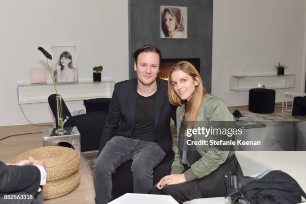 Nicholas Kirkwood and Gaia Repossi attend Nicholas Kirkwood and China Chow Host A Dinner For Matches Fashion on November 29, 2017 in Los Angeles,...