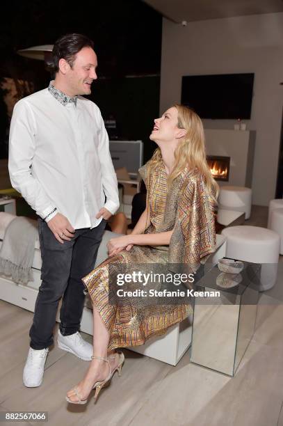 Nicholas Kirkwood and Sylvia Hoeks attend Nicholas Kirkwood and China Chow Host A Dinner For Matches Fashion on November 29, 2017 in Los Angeles,...