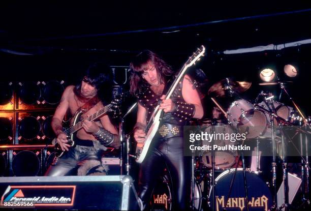View of American metal band Manowar performing at Tuts in Chicago, Illinois, July 21, 1982.
