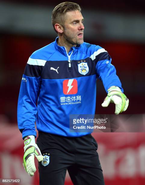Huddersfield Town's Robert Green during the pre-match warm-up during Premier League match between Arsenal and Huddersfield Town at Emirates Stadium,...