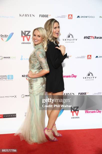 Kimberley Crosman and Anna Hutchison arrive ahead of the NZ TV Awards at Sky City on November 30, 2017 in Auckland, New Zealand.