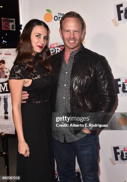 Actor Ian Ziering and Erin Kristine Ludwig attend the premiere Of Orchard And Fine Brothers Entertainment's "F*&% The Prom" at ArcLight Hollywood on...