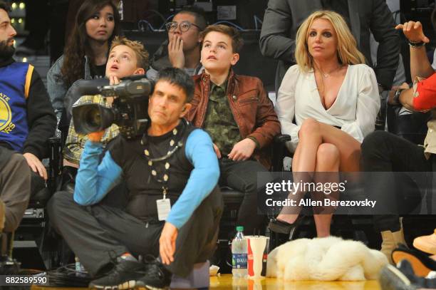 Sean Federline, Jayden James Federline and Britney Spears attend a basketball game between the Los Angeles Lakers and the Golden State Warriors at...
