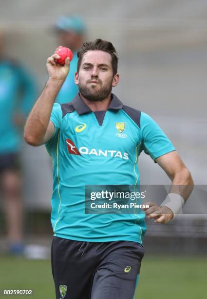 Chadd Sayers of Australia bowls during an Australian nets session at Adelaide Oval on November 30, 2017 in Adelaide, Australia.