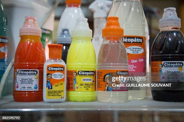 This photograph taken on November 28 shows a cluster of Cléopâtre products at the company's glue manufacturing plant at Ballan-Mire in central France.