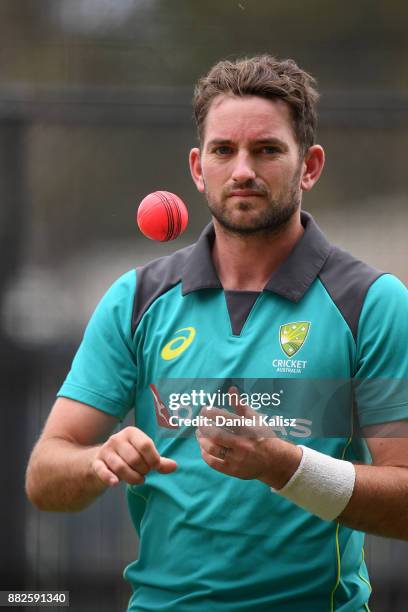 Chadd Sayers of Australia prepares to bowl during an Australian nets session at Adelaide Oval on November 30, 2017 in Adelaide, Australia.