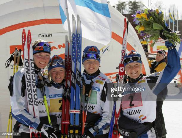 The winning Finish team including Virpi Kuitunen, Kirsi Vaelimaa, Riitta Liisa Lassila and Aino Kaisa Saarinen of the Women's 4x5 km relay World Cup...