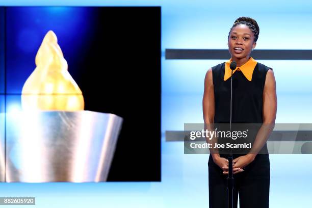 Allyson Felix is seen on stage during the 2017 Team USA Awards on November 29, 2017 in Westwood, California.