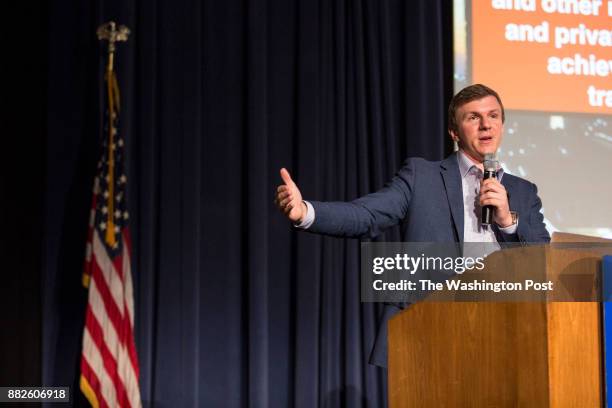 James OKeefe, founder of Project Veritas, takes questions from the audience at a gathering hosted by the Young Americans for Freedom at Southern...