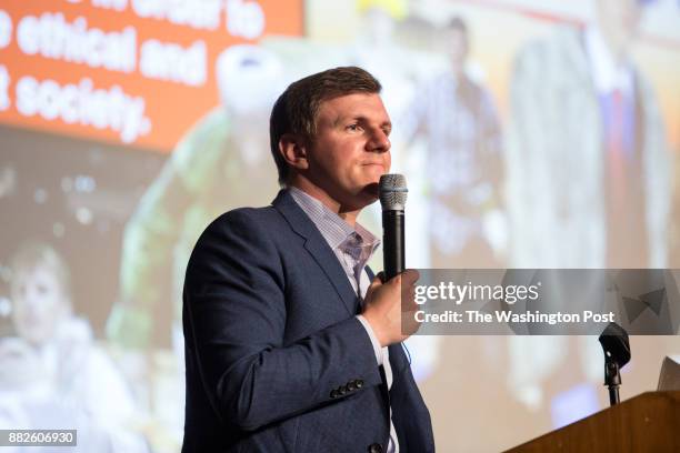 James OKeefe, founder of Project Veritas, takes questions from the audience at a gathering hosted by the Young Americans for Freedom at Southern...