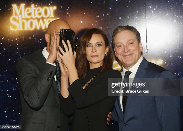 Keegan-Michael Key, Laura Benanti and Jeremy Shamos pose at the opening night of Steve Martin's new play "Meteor Shower" on Broadway at The Booth...