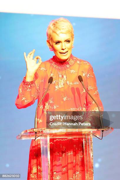 Kate Elliott accepts the award for Best Actress during the NZ TV Awards at Sky City on November 30, 2017 in Auckland, New Zealand.