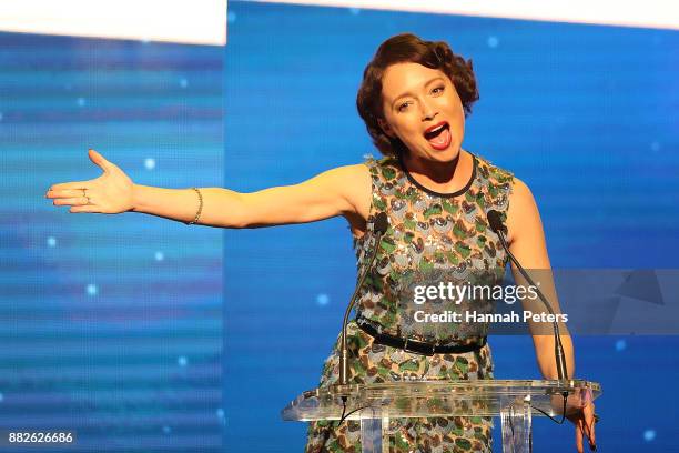Antonia Prebble presents an award during the NZ TV Awards at Sky City on November 30, 2017 in Auckland, New Zealand.