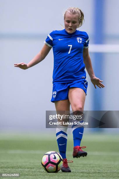 Marie Maekinen of Finland in action during the U17 Girls friendly match between Finland and Germany at the Eerikkila Sport & Outdoor Resort on...