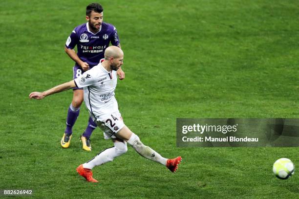 Christophe Jallet of Nice during the Ligue 1 match between Toulouse and OGC Nice at Stadium Municipal on November 29, 2017 in Toulouse, .